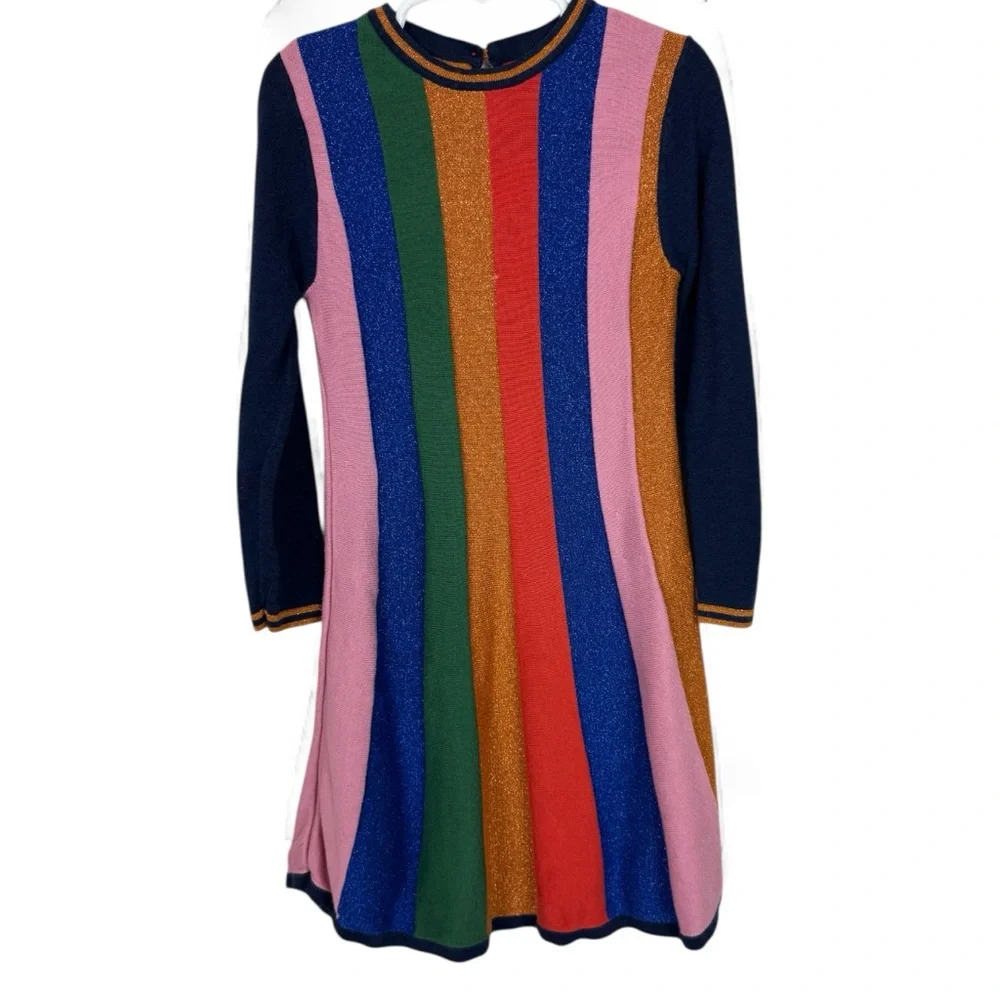 Mini Boden Sparkle Striped Knit Dress  size 6-7 years old